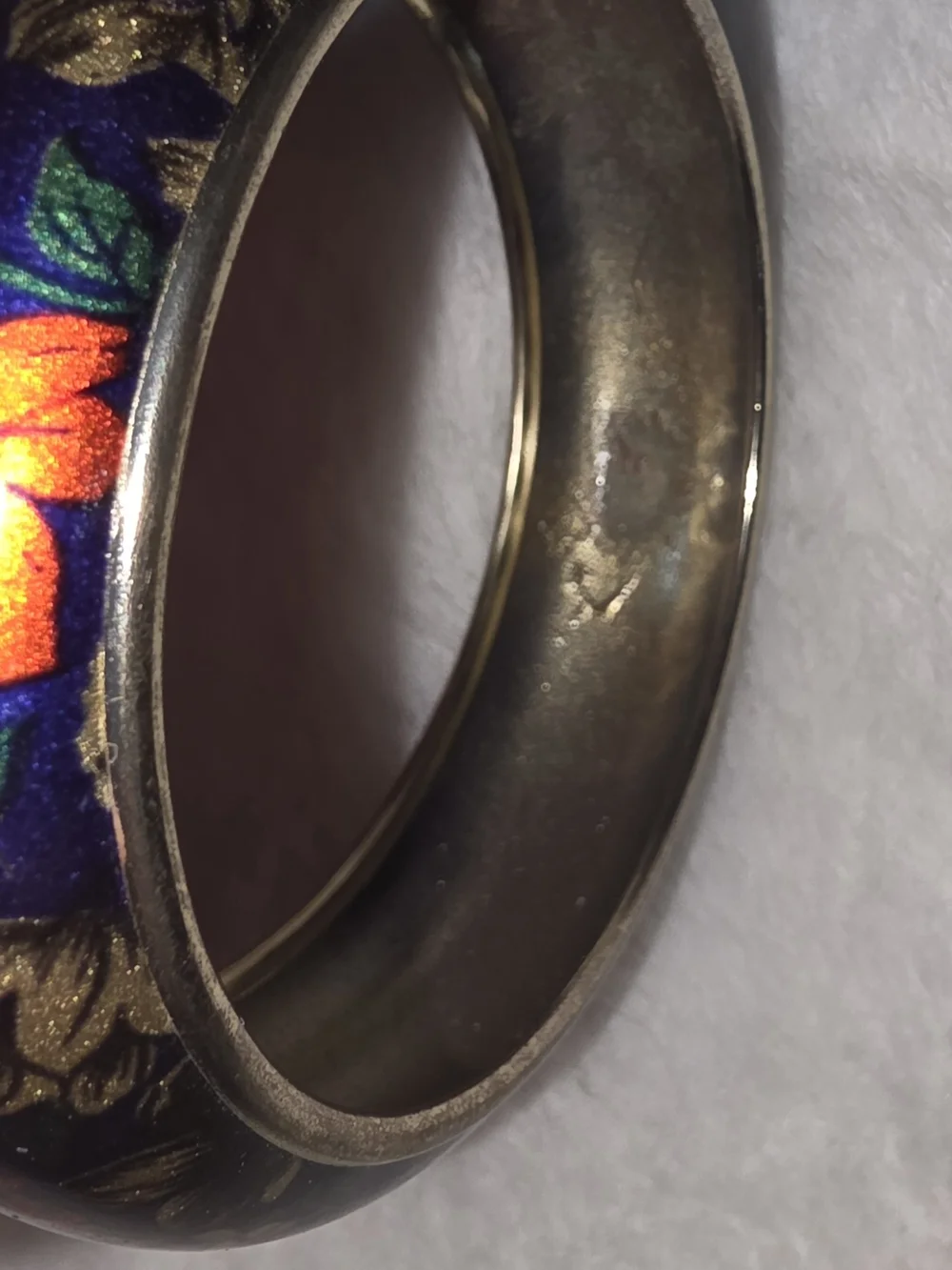 Blue and Gold Floral Cloisonné Bangle Bracelet. Vintage